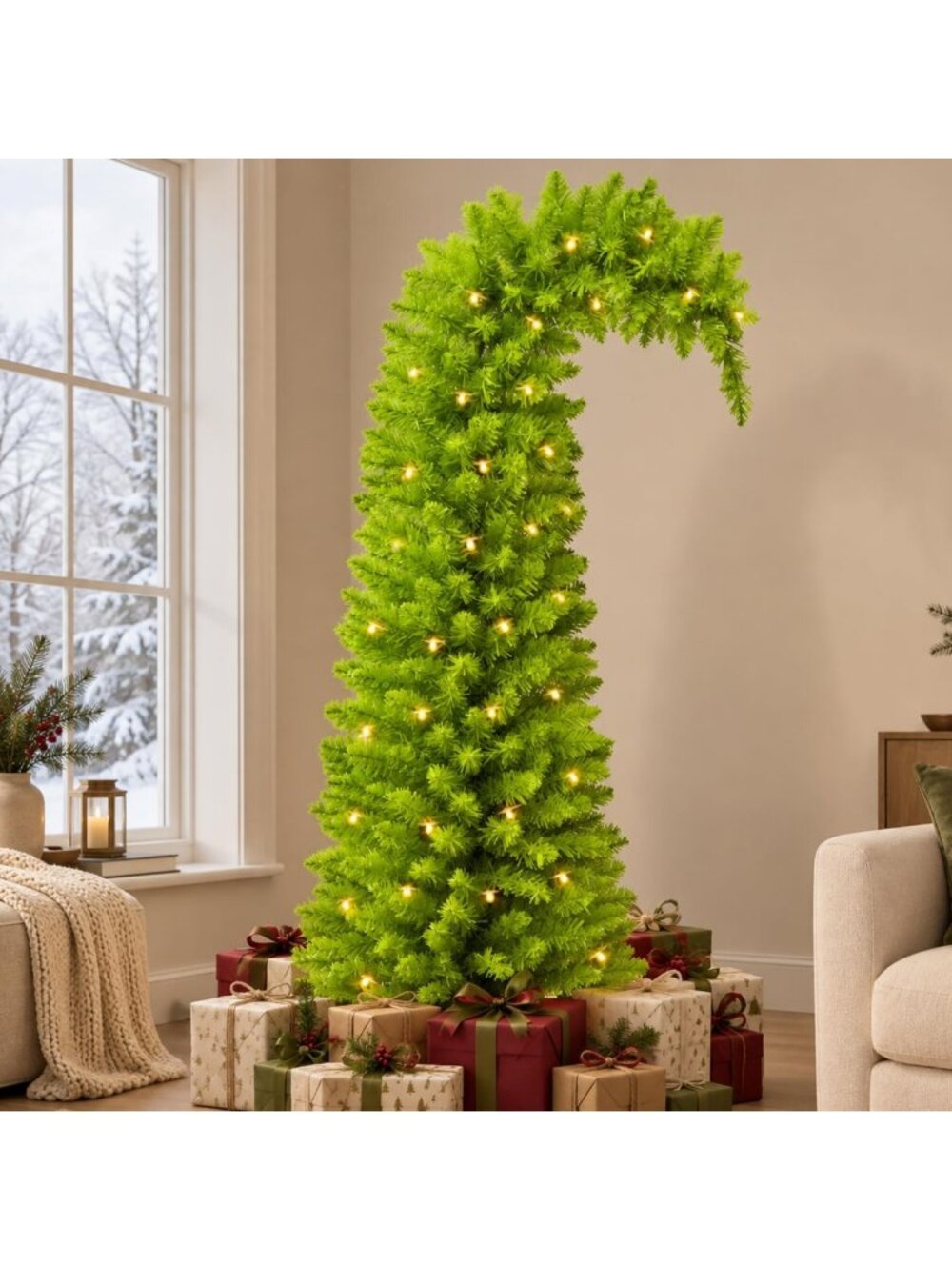 Whimsical 5Ft Bendable Lime Green Artificial Christmas Tree for Festive Decor